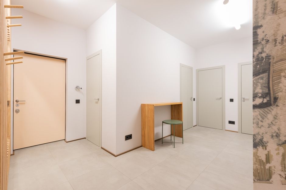 Elegant white interior door in a well-lit hallway